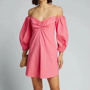 A.L.C. Mila Off Shoulder Linen Blend Pocket 3/4 Puff Sleeve Mini Dress